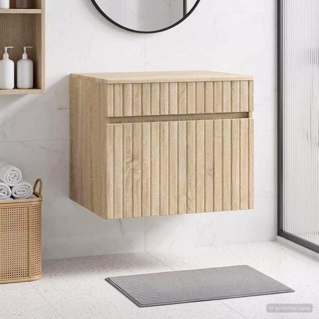 Mobiletto da bagno a muro vidaXL in Rovere Sonoma, L: 59 cm, P: 44,5 cm, H: 50 cm