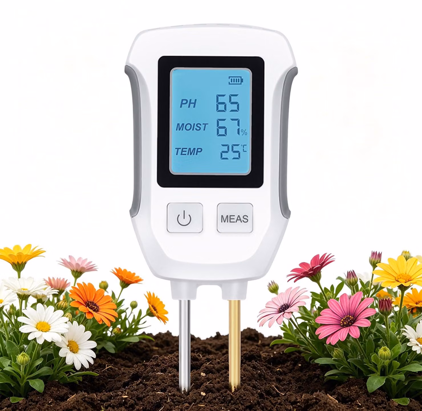 Misuratore multifunzione 3 in 1 per il terreno: misura del pH, del livello di umidità e della temperatura del terreno. Tester digitale per l'analisi del terreno con indicatore di umidità, temperatura e illuminazione di sfondo, ideale per giardinaggio e ag