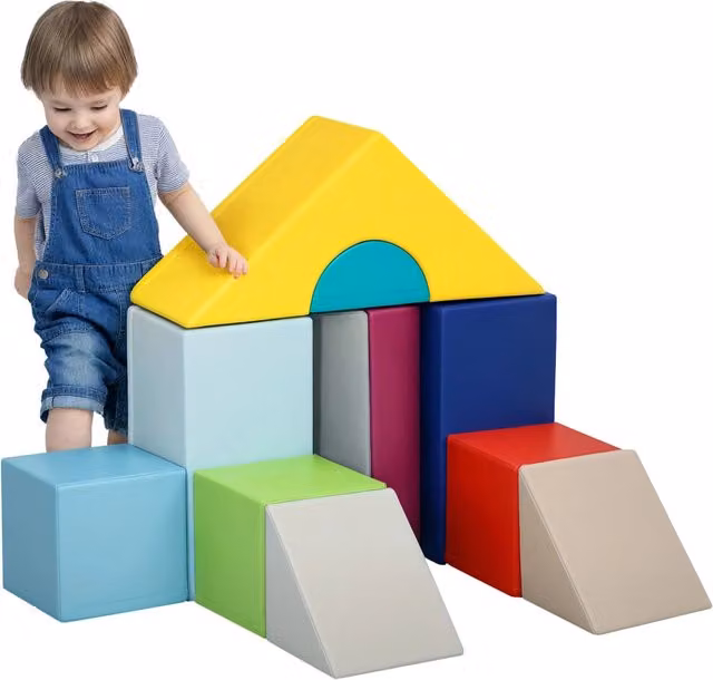 Set di 11 Pezzi di Costruzioni Morbide Multicolore in Schiuma PU ed EPE per Bambini da 1 a 3 Anni