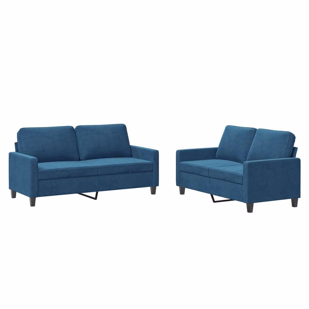 Set di Divani 2 pz con Cuscini Blu in Velluto