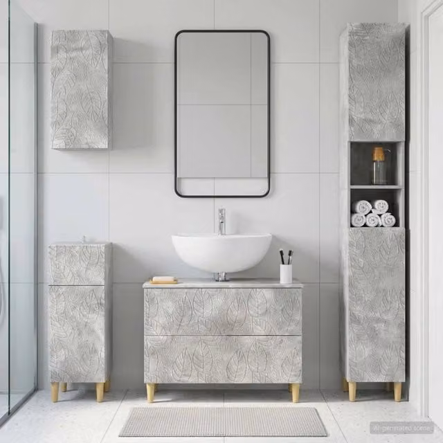 Set di Mobili da Bagno da 4 Pezzi DELFT Grigio Cemento 3417948