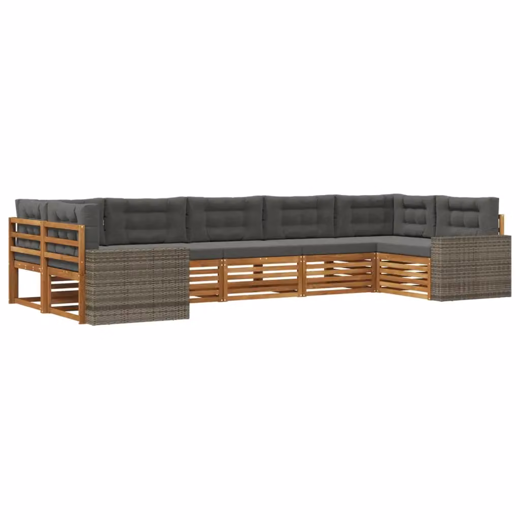 Set di divani da esterno a forma di U vidaXL in legno di acacia con cuscini, colore Antracite e Naturale – 2