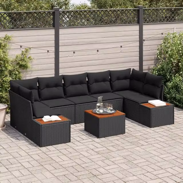 Set Divano da Giardino 8 pz Nero Poly Rattan 3356713