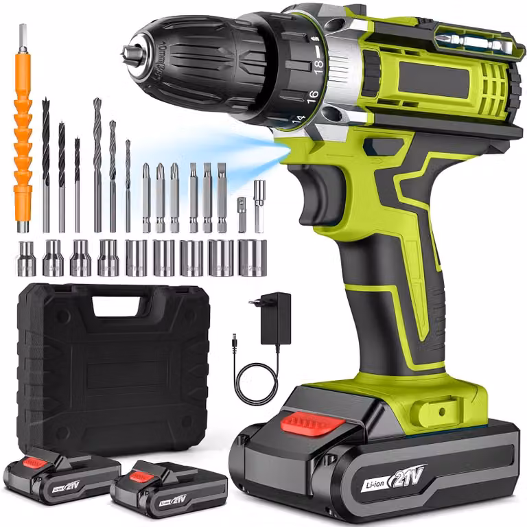 Trapano avvitatore a batteria - Trapano a batteria da 28V - Coppia di 48 Nm - 2 batterie incluse - 1350 giri/min - Ricaricabile - Spina di tipo EU