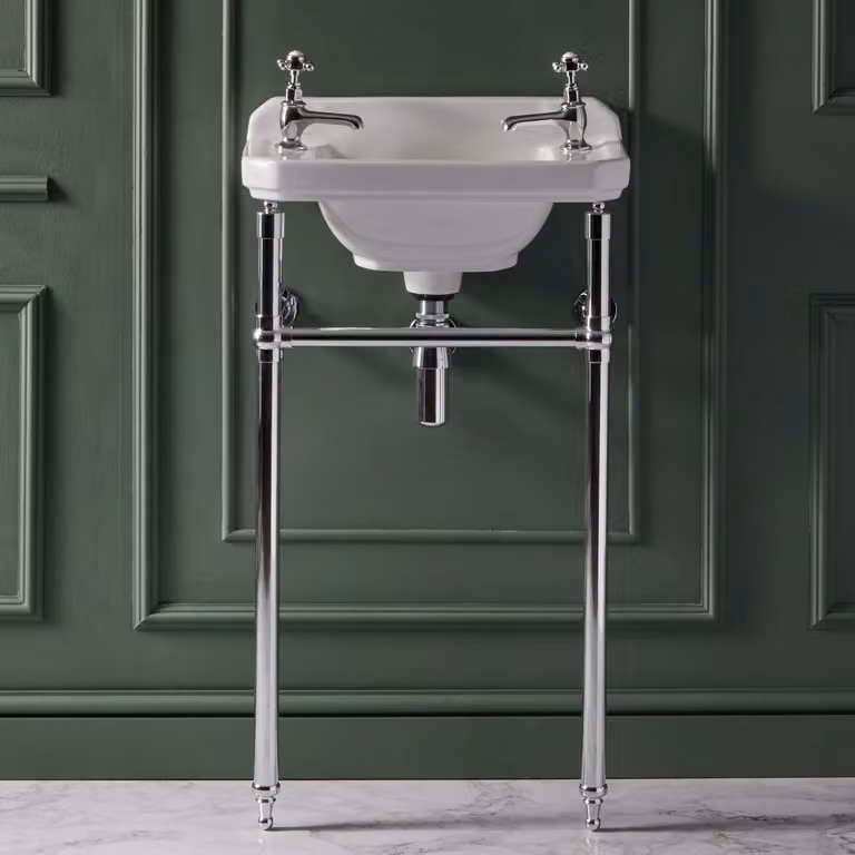 Consolle con Lavabo e Struttura Tradizionale 515mm Cromato - 2 Fori per Rubinetteria - Richmond