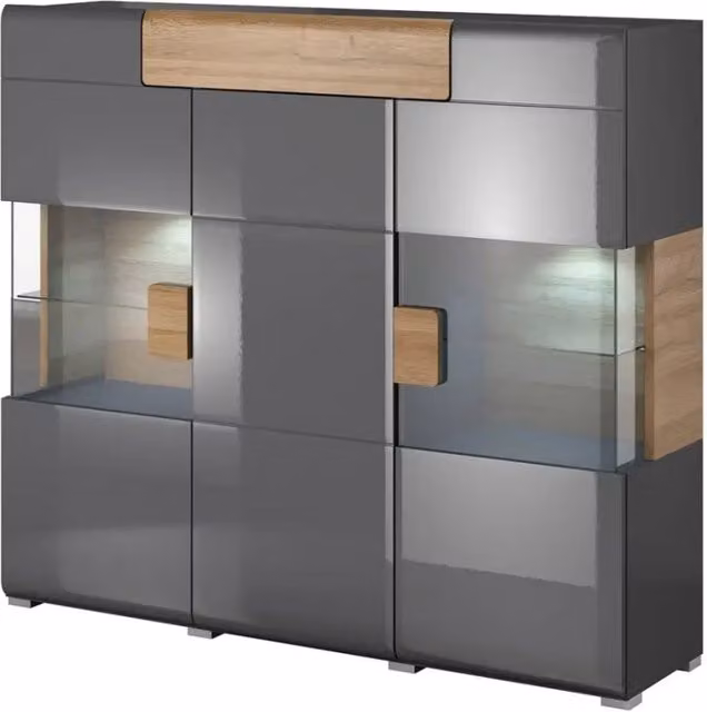 Buffet XL150cm collezione OHIO. Illuminazione LED integrata. Colori grigio antracite e quercia.