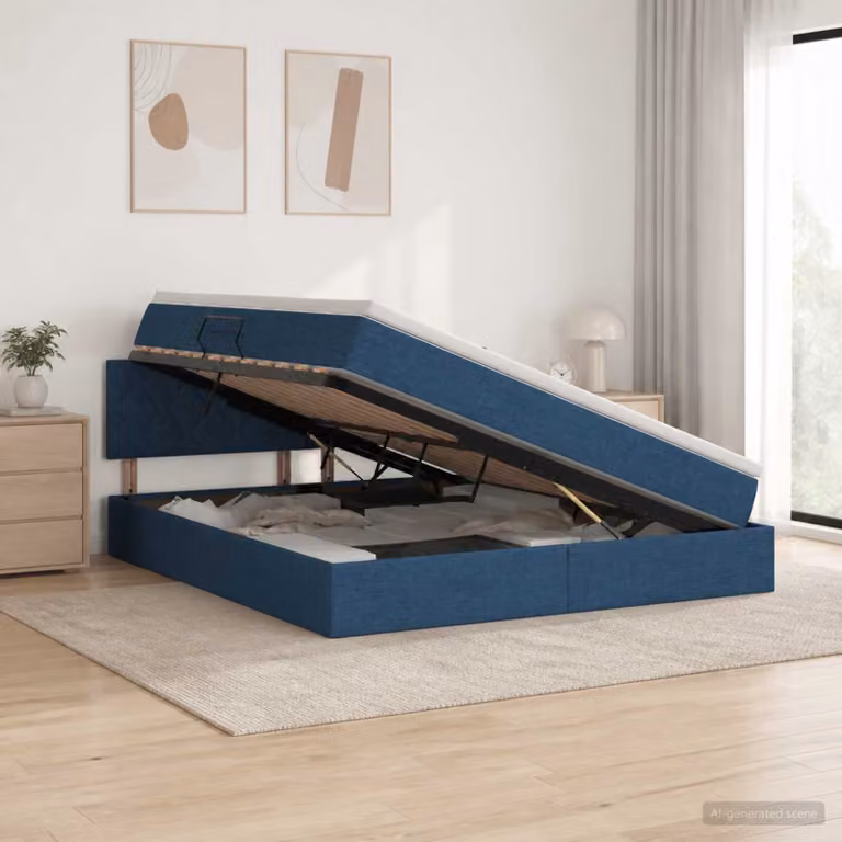Letto con contenitore vidaXL Blu con illuminazione LED e porta USB, L/P/H: 180 x 200 x 140 cm