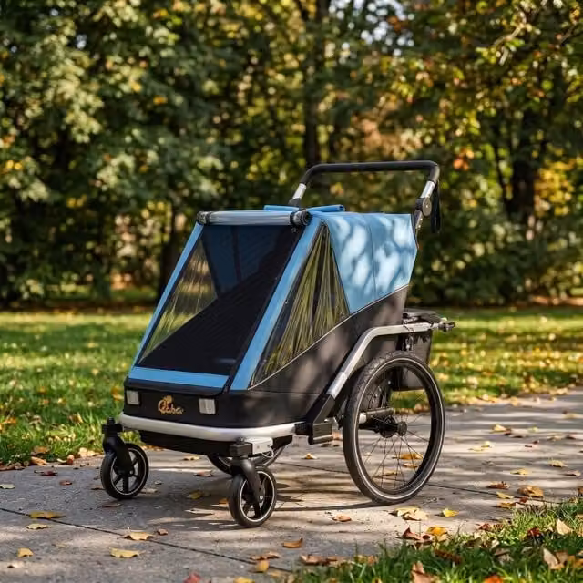 Rimorchio per bici REDOM 2 posti multi convertibile e pieghevole in alluminio blu