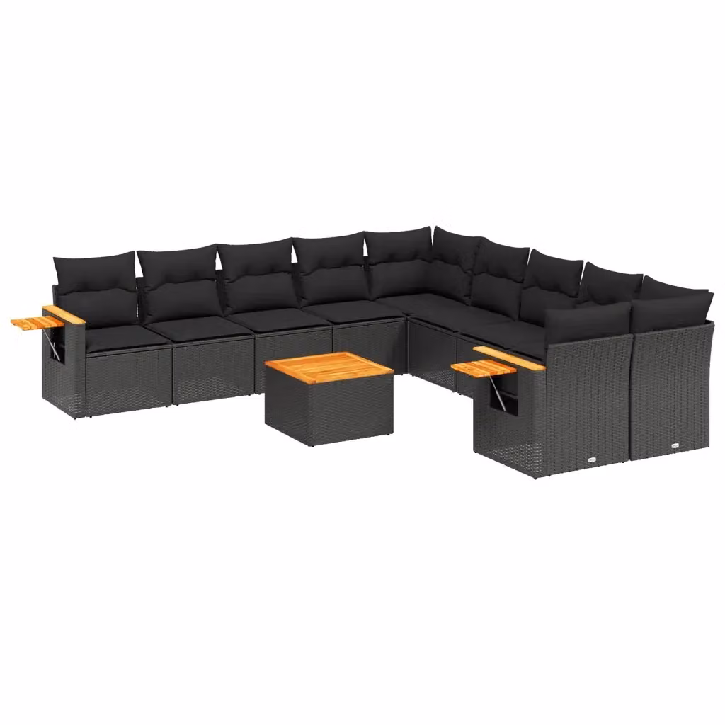 vidaXL Set Divani da Giardino 11 pz in Polyrattan Nero con Cuscini e Tavolino da Esterno – 2