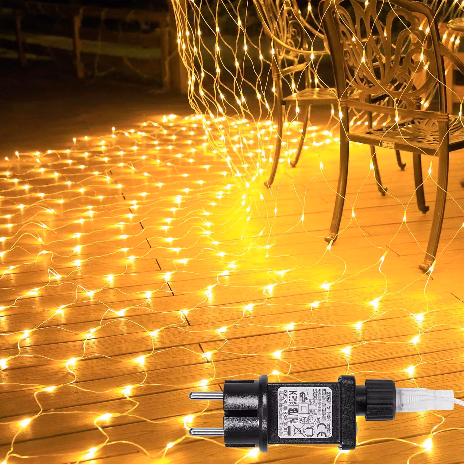 3x2M Led fata luci rete indoor, luce bianca calda rete 31V luci di Natale 8 modalità timer LED decorazione giardino Natale balcone albero