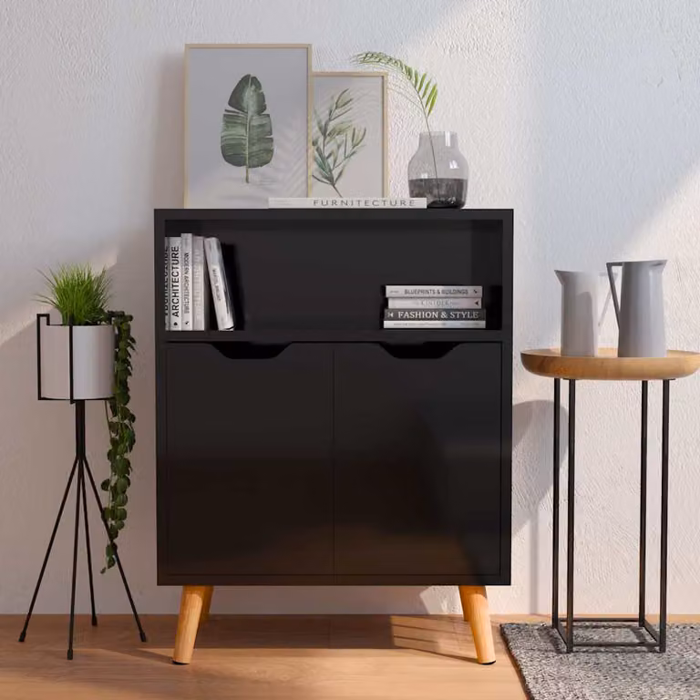vidaXL Credenza Moderna Nero Lucido in Legno MDF L: 60 cm, P: 30 cm, H: 72 cm