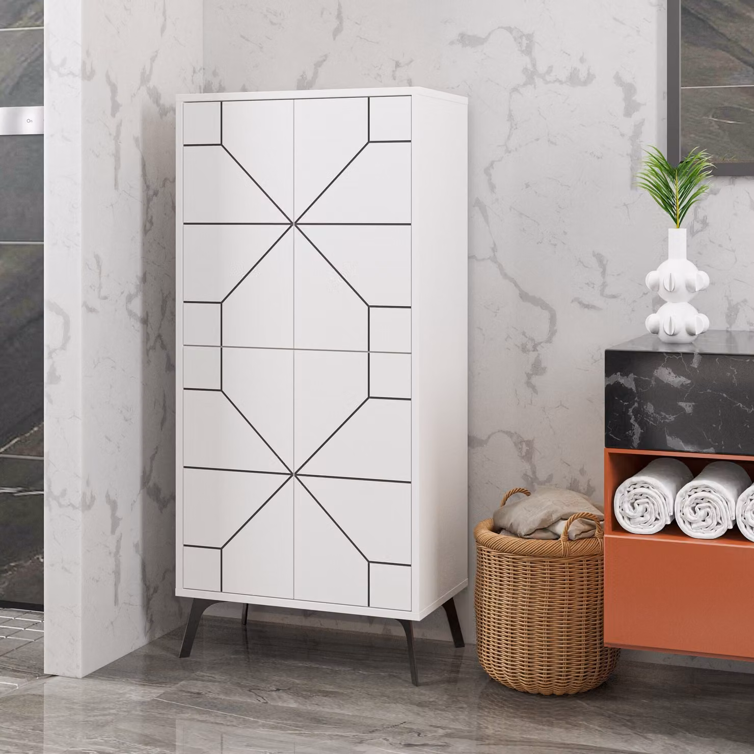 Skye Decor, Dune - White, mobile multiuso, 100 % MELAMINE COATED SLIPBOARD, bianco, 62,6 x 35,6 x 136 cm