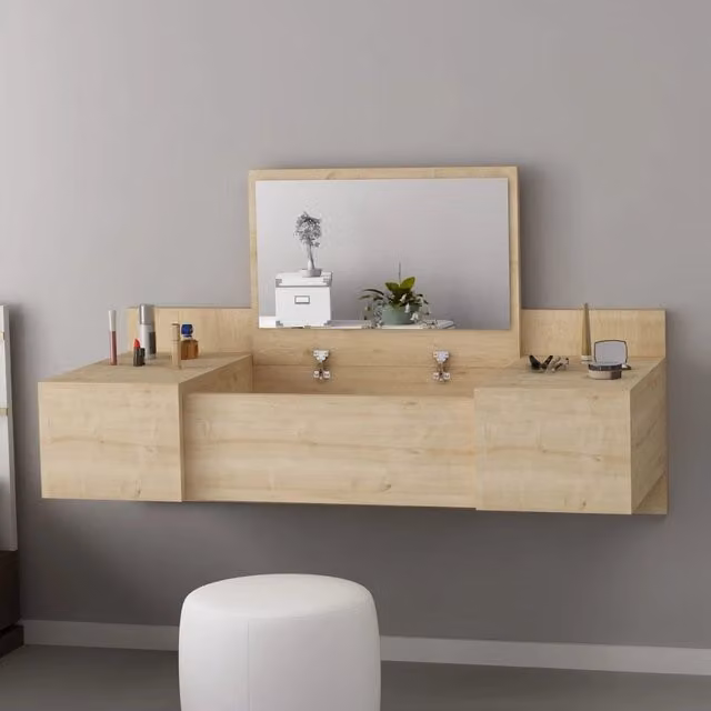 Toeletta con specchio DMORA in stile moderno, colore marrone e beige, L 100 cm x P 39 cm x H 33 cm – 1