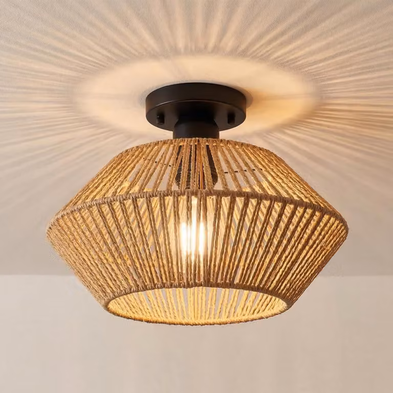 Solidchoice - Lampada da soffitto vintage bohémien in vimini, attacco E27, realizzata a mano