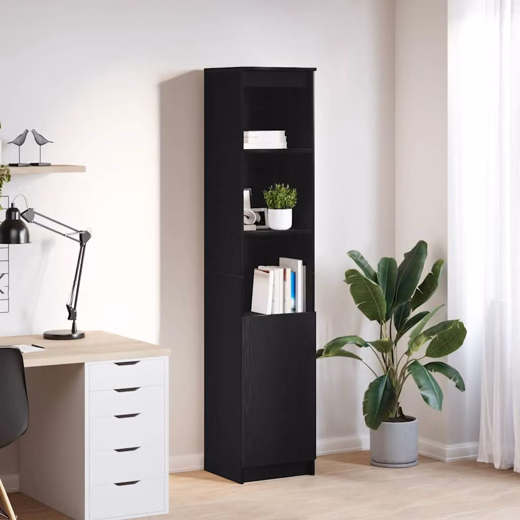 Credenza moderna vidaXL in legno Rovere Nero con ante a battente e ripiani interni, L/P/H: 37,5 x 35 x 180 cm