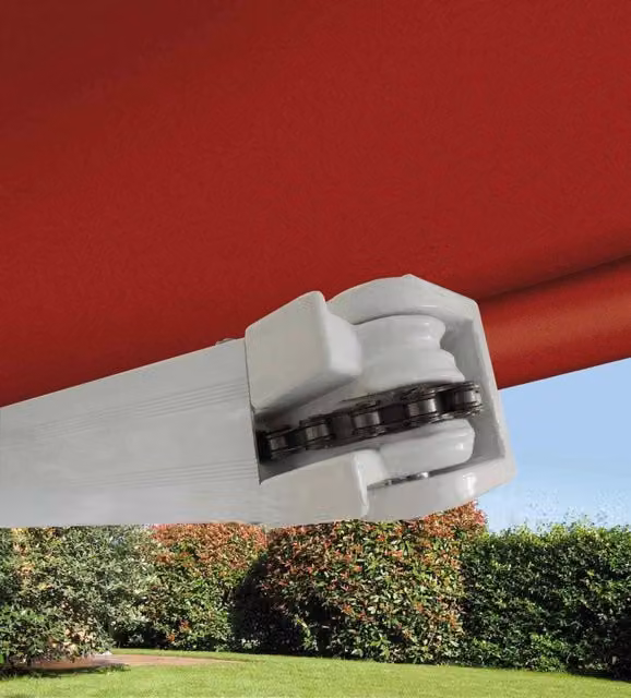 Tende da Sole a Bracci Barra Quadra con Catena Balcone Avvolgibile Alluminio Dimensioni: 3 x 2 m, Colore: Rosso Ferrara