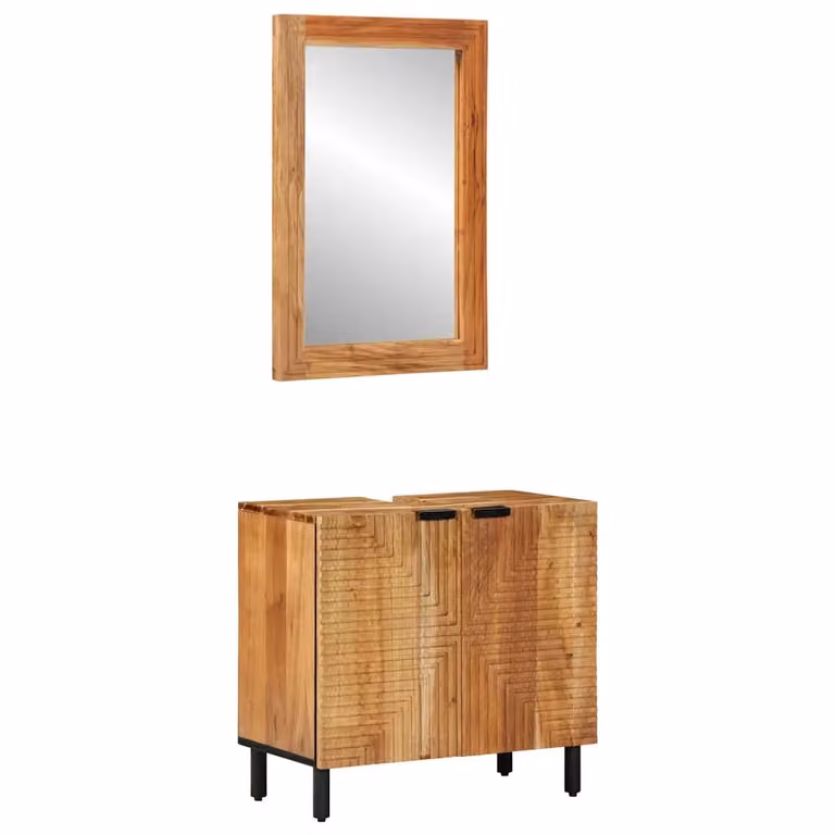 Set di mobili da bagno vidaXL in legno di acacia marrone composto da mobile lavabo e armadietto con specchio, L: 62 cm, P: 33 cm, H: 58 cm