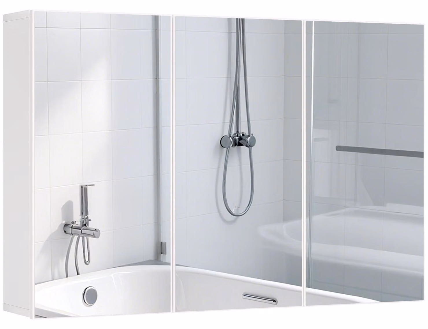 Armadietto a specchio da bagno HOMCOM con 3 ante a specchio, armadietto da bagno con 5 ripiani