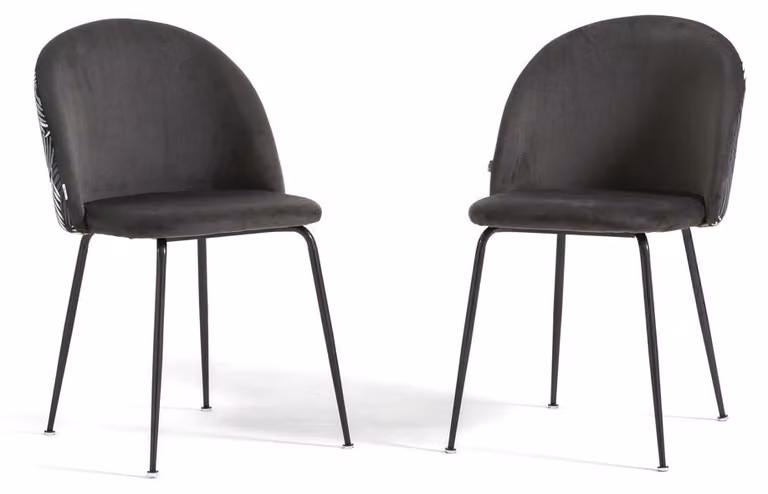 Set di 2 sedie da pranzo imbottite in velluto decorato, gambe in metallo, design elegante per cucina, sala da pranzo, bar e ristoranti SARA - felce/grigio scuro