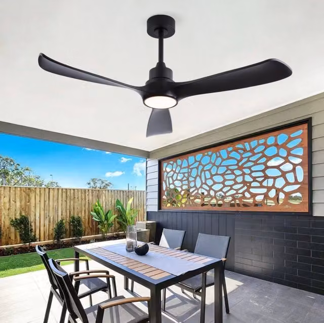 Ventilatore da soffitto con luce nero, 3 pale, motore DC reversibile, telecomando e timer – 1