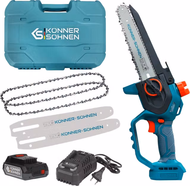 Motosega Mini Senza Fili Könner & Söhnen KS MCS20V-8 con Batteria Ricaricabile e Custodia, Blu – 1