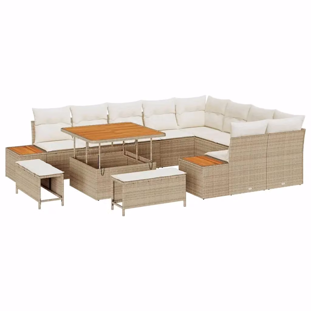 Set Divano da Giardino Moderno vidaXL in Polyrattan Beige con Cuscini e Tavolino da 12 Pezzi – 2