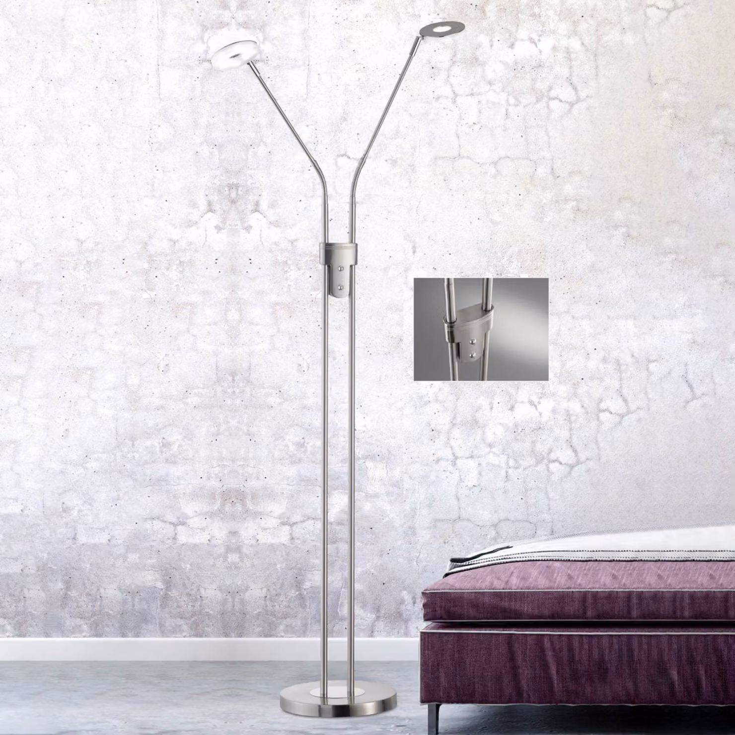 FISCHER & HONSEL Lampada da terra a LED Dent, dimmerabile, Alluminio / Grigio / Zincato, Soggiorno / Sala da pranzo, Metallo, Moderno, Lampada LED da terra