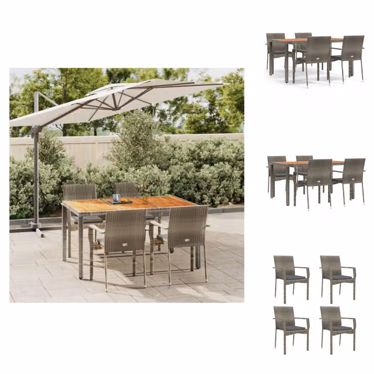 vidaXL Set da pranzo da giardino 5 pezzi con cuscini in poly rattan grigio - Set di mobili da giardino