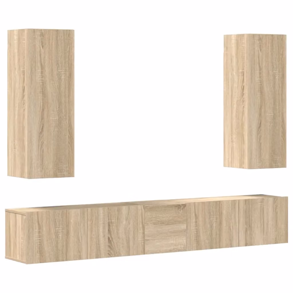 Set di mobili porta TV da 5 pezzi vidaXL in legno multistrato color rovere e beige per il tuo soggiorno – 2