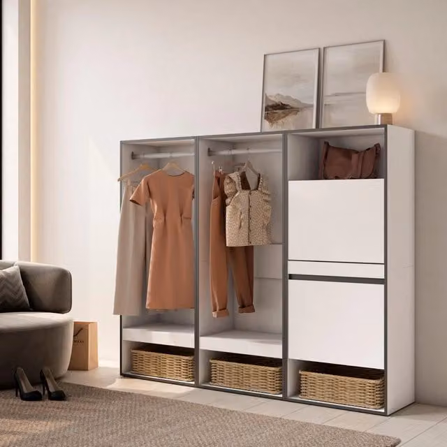 Armadio Aperto, 180x35x145cm, Camera da letto, Scarpiera, Bianco RF3487