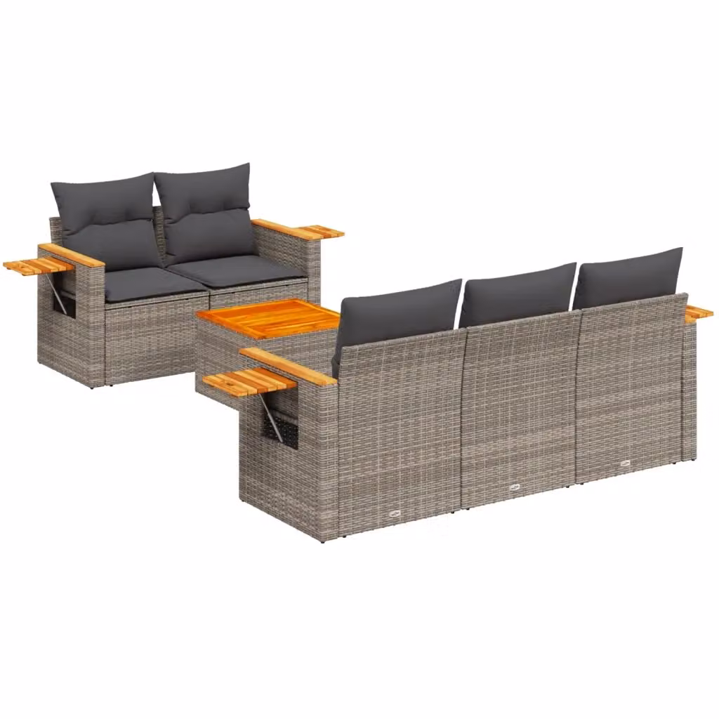 Set Divano da Giardino vidaXL 6 pz in Polyrattan Grigio con Cuscini e Tavolino da Caffè – 2