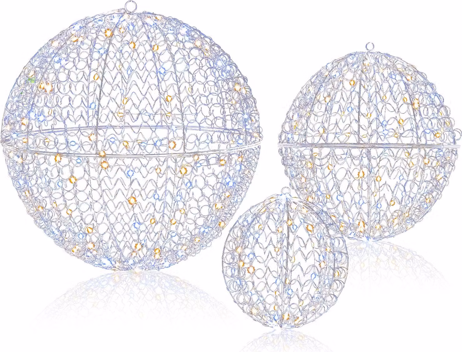 COSTWAY Set di 3 baubles decorativi a LED, baubles a LED da appendere e da appoggiare con 435 LED, 3 colori di luce e 8 modalità, decorazione natalizia, illuminazione natalizia