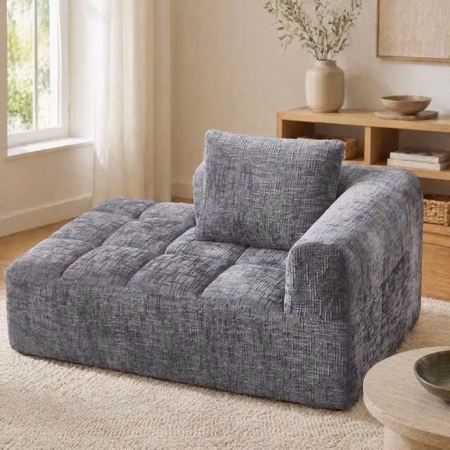 Divano chaise longue 158x90x60 cm in ciniglia grigia con cuscino e tasche laterali HOMVRA