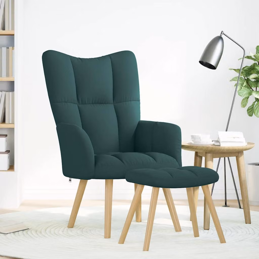 vidaXL Poltrona Relax con Poggiapiedi Verde Scuro in Tessuto