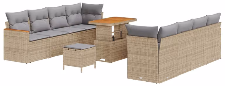 Set Divano da Giardino 11 pcs Beige polyrattan