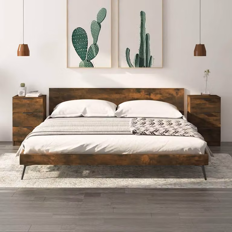 Set di 2 comodini moderni vidaXL in rovere fumo, L: 40 cm, P: 36 cm, H: 65 cm