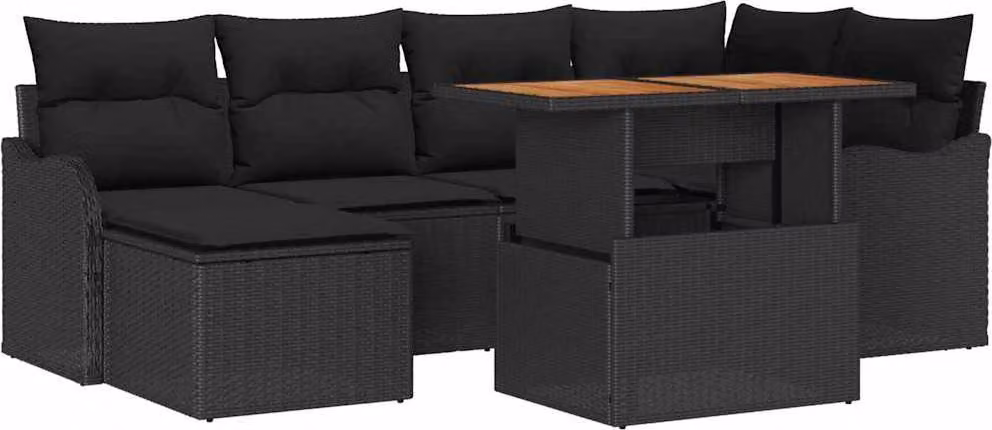 Set Divano da Giardino con archiviazione 7 pcs Nero Poly Rattan