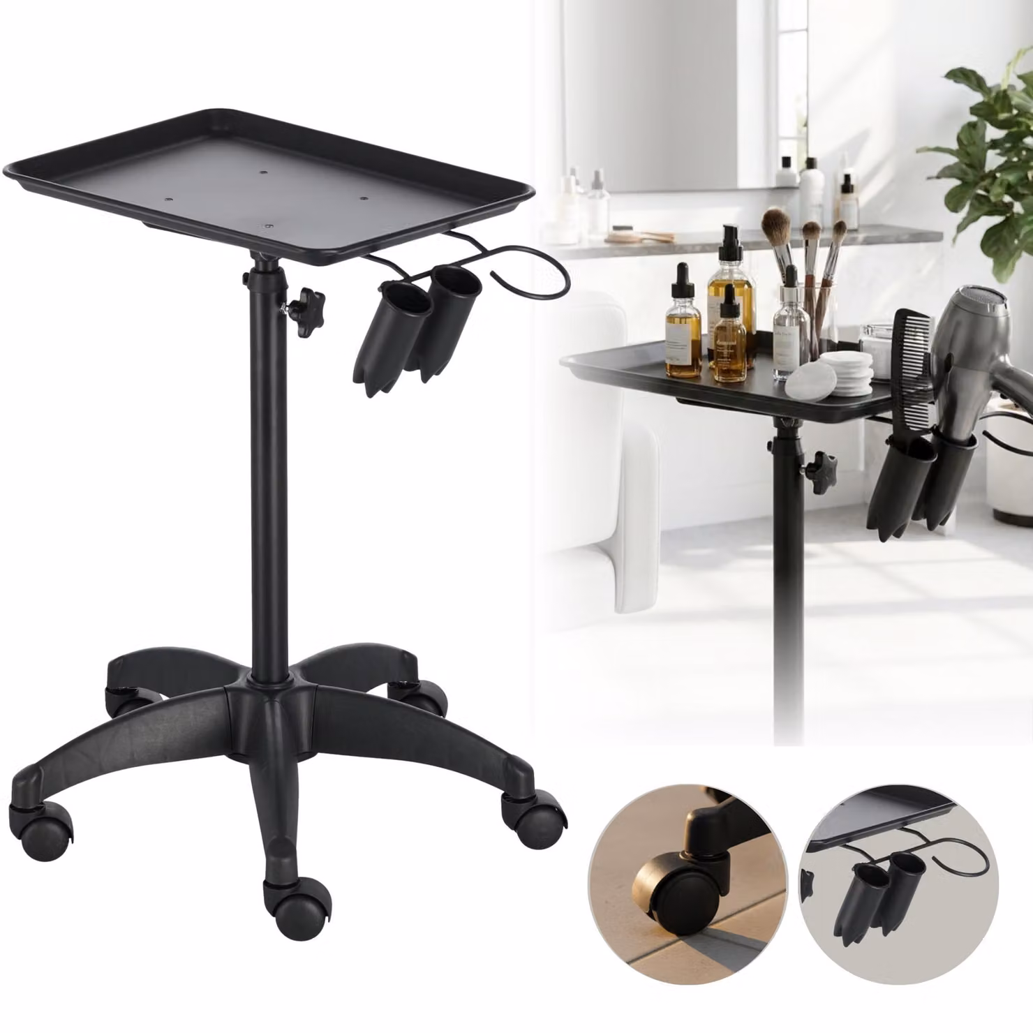 Assistente cosmetico parrucchiere per salone, carrello universale su ruote.