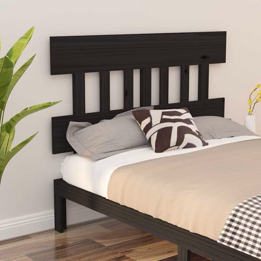 Testiera per letto vidaXL in legno massello di pino, colore nero, L 143,5 cm x P 3 cm x H 81 cm