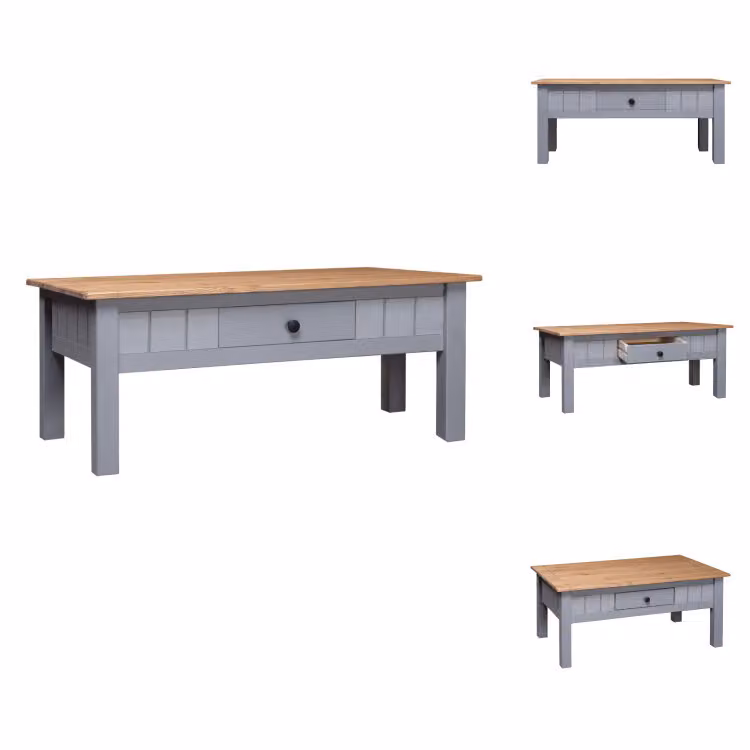 vidaXL Tavolino grigio 100x60x45 cm in legno massiccio di pino Panama - Tavolini da caffè