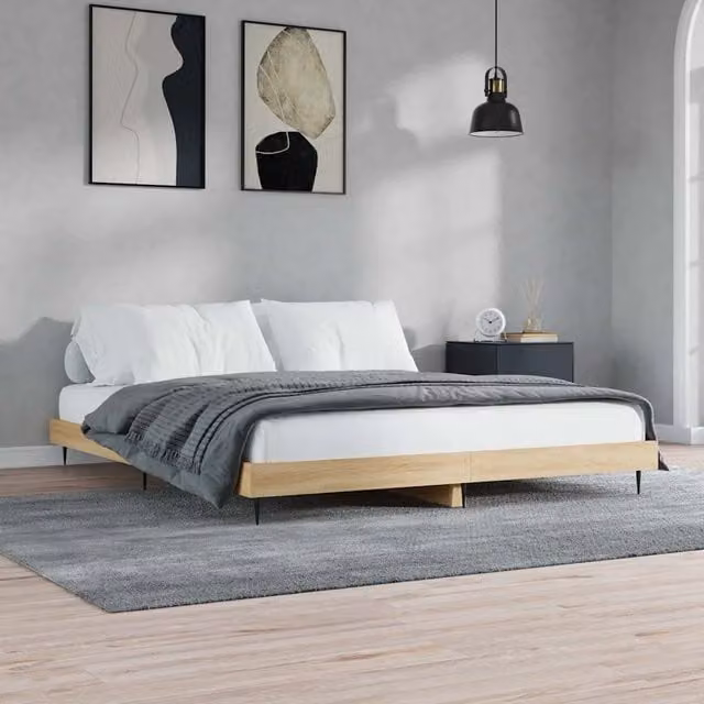 Struttura Letto Giroletto Design Mania in Rovere Sonoma e Truciolato, L/P: 200 x 200 cm – 1