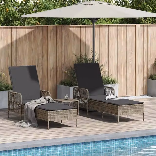 Lettino da sole 3 pz polyrattan Grigio e Grigio Scuro 365434