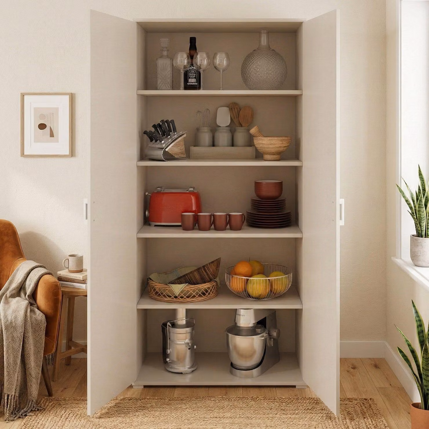 Dmora Armadio Multiuso 2 Ante Aliosha 45x195h cm Bianco, 2 Ante 5 Vani  Italy