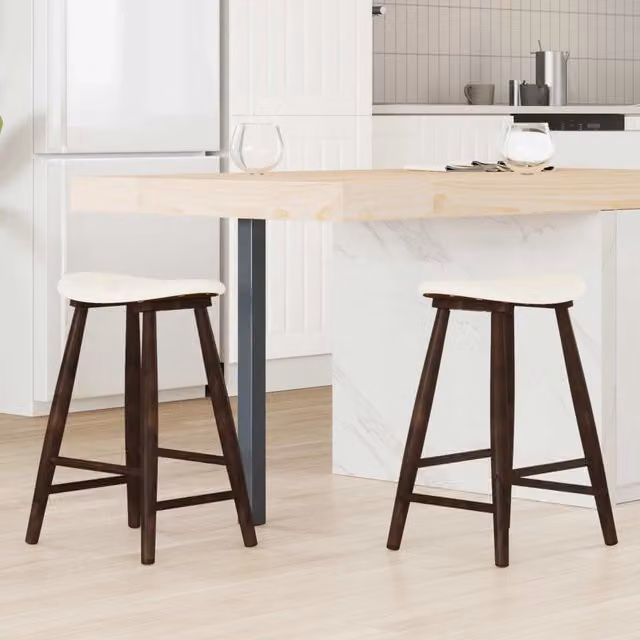 Set di 2 sedie da pranzo in legno di gomma stile mid-century marrone con seduta in tessuto L/P/H: 46 x 37 x 63 cm