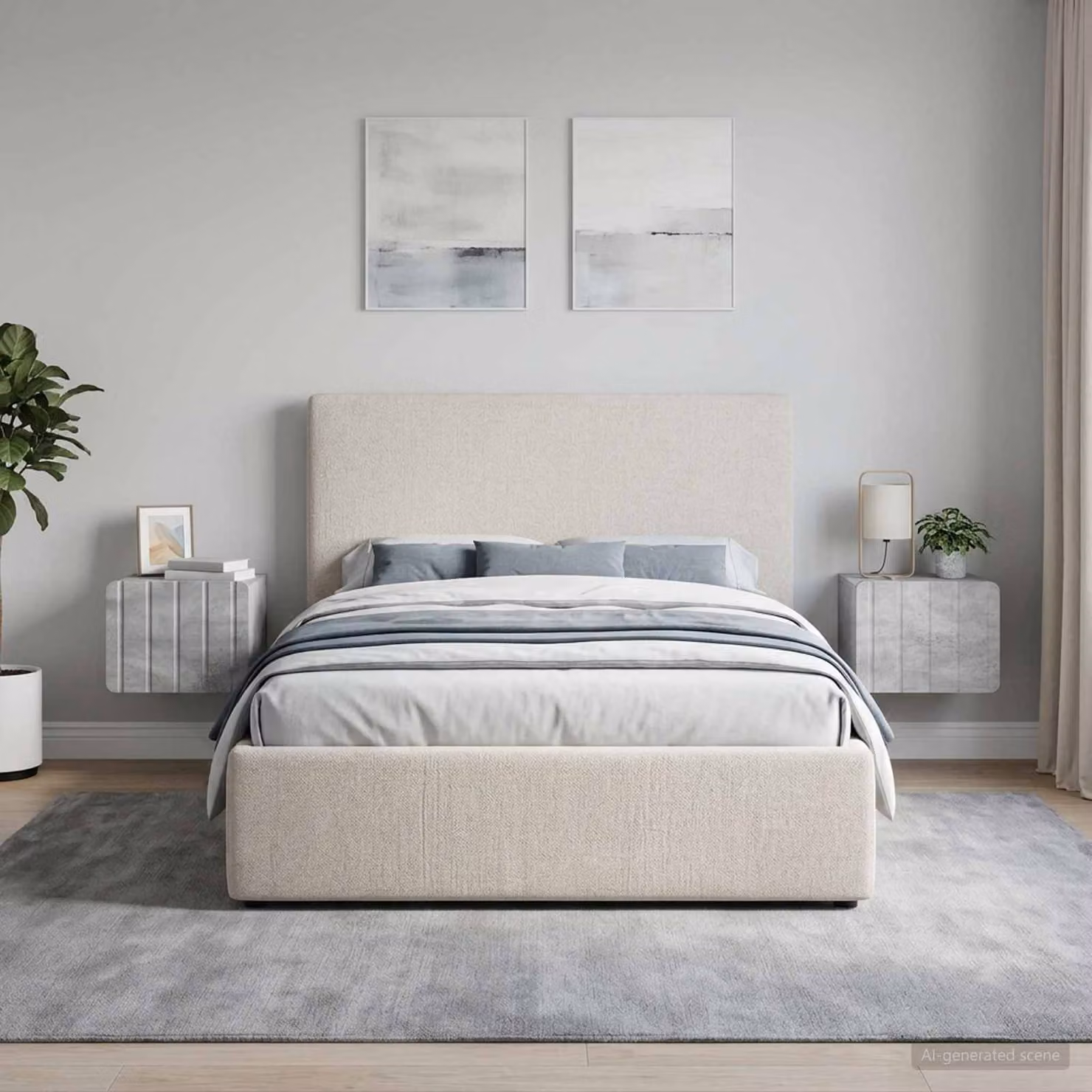 Set di 2 comodini sospesi vidaXL in stile moderno Grigio Cemento, L 33 cm x P 34,5 cm x H 24 cm