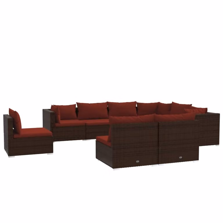 Set Divani da Giardino 9 pz con Cuscini in Polyrattan Marrone