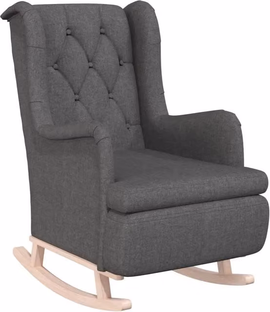 Poltrona Gambe a Dondolo | Sedia Relax Legno di Hevea Grigio Scuro in Tessuto