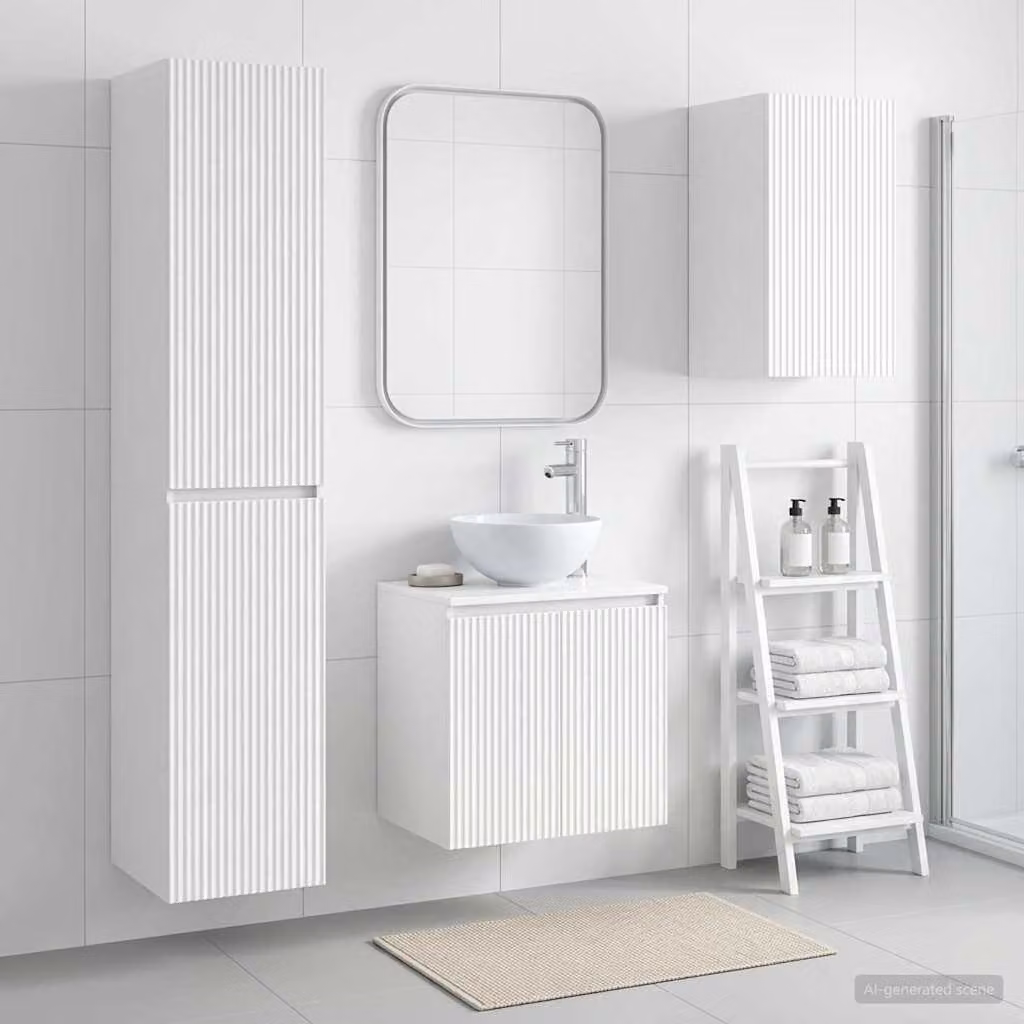 Set di mobili da bagno moderno vidaXL in 3 pezzi bianco con pensile e colonna, L/P/H: 33 x 34,5 x 160 cm