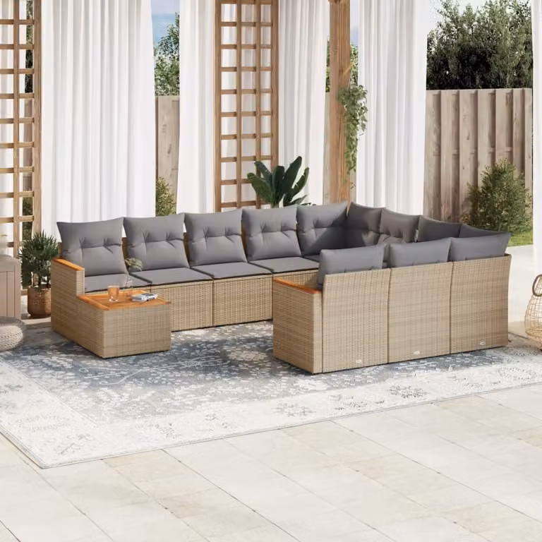 Maison Exclusive - Set Divano da Giardino 11 pz con Cuscini Beige Misto Polyrattan