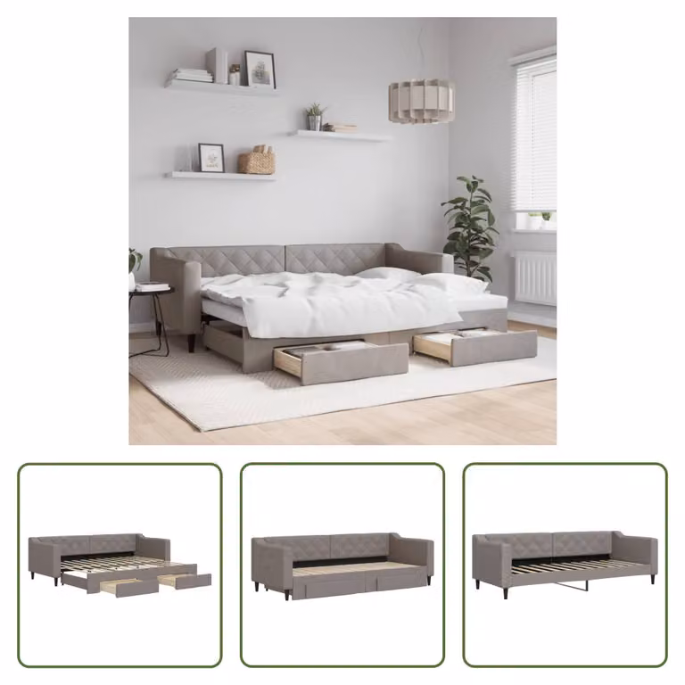 The Living Store Letto allungabile con cassetti Taupe 80x200 cm tessuto
